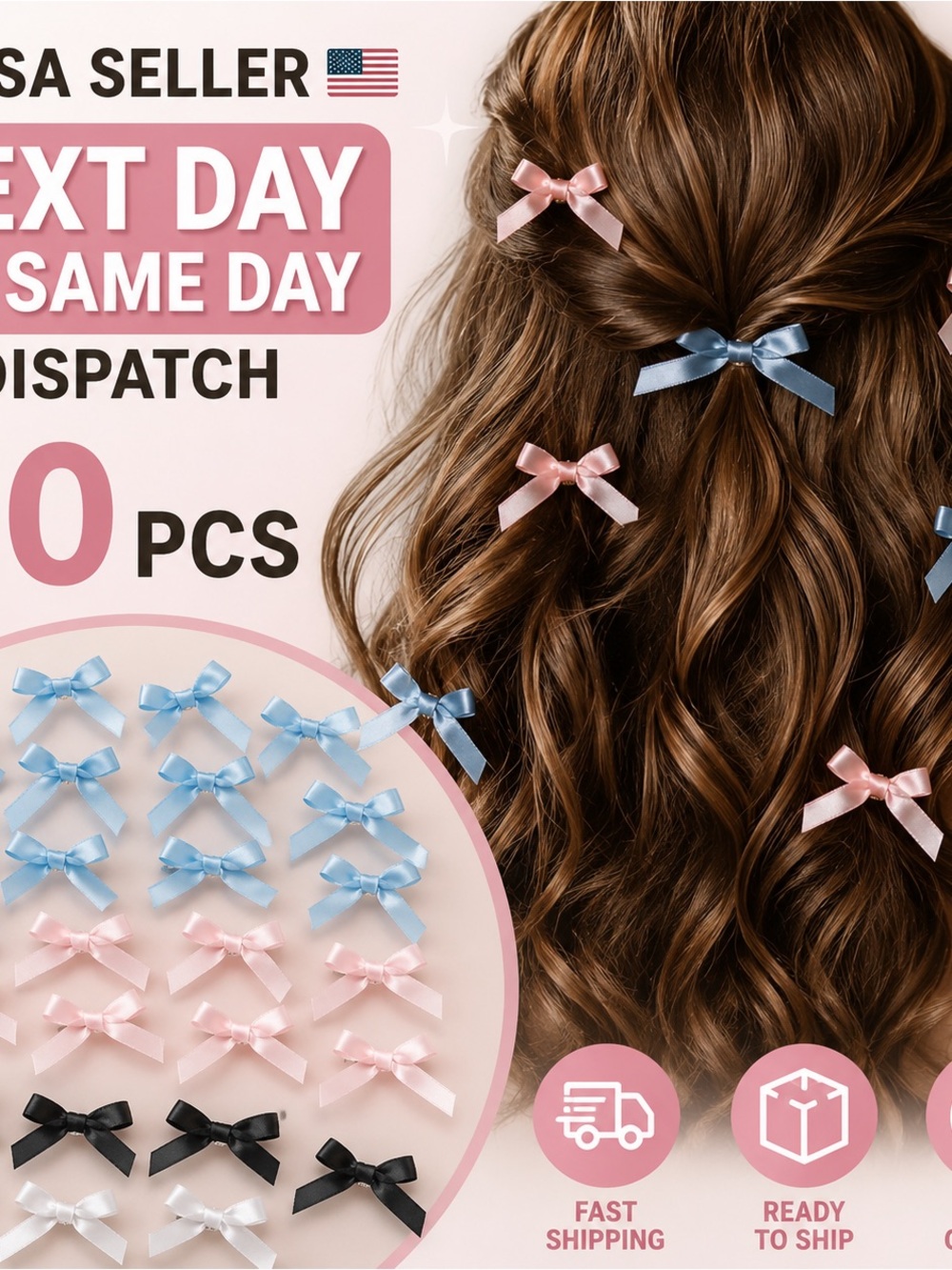 Kids Satin Hair Bows - Pink & Blue Petite Bow Clips